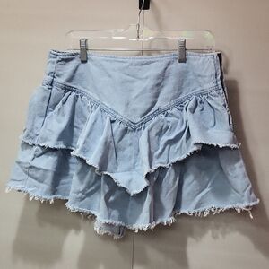 Light Blue Ruffled Denim Shorts